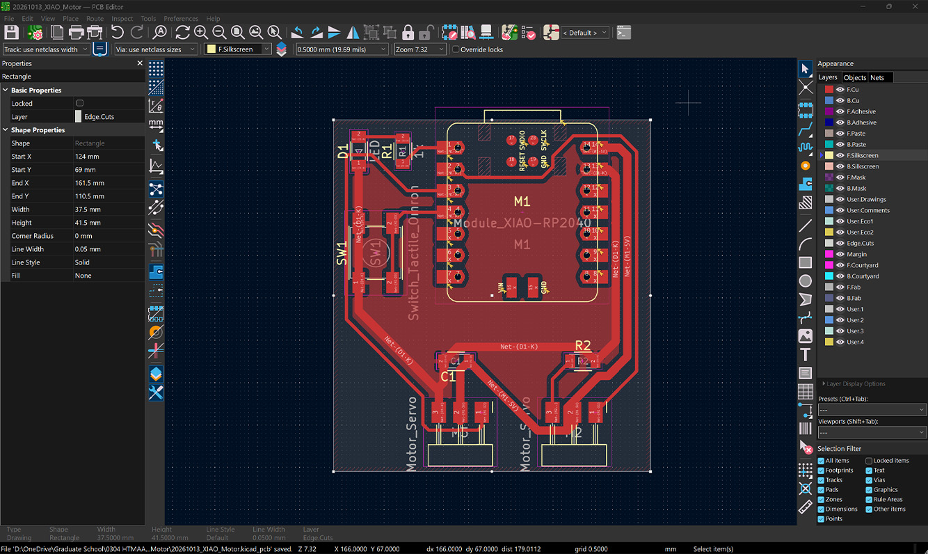 Servo board layout in KiCad